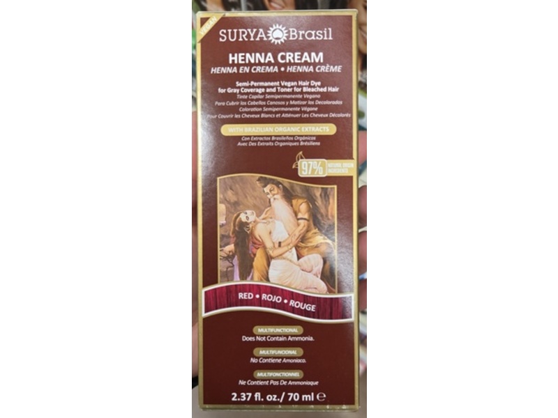 Surya Brasil Henna Cream Semi-Permanent Hair Dye, Red, 2.37 fl oz/70 mL