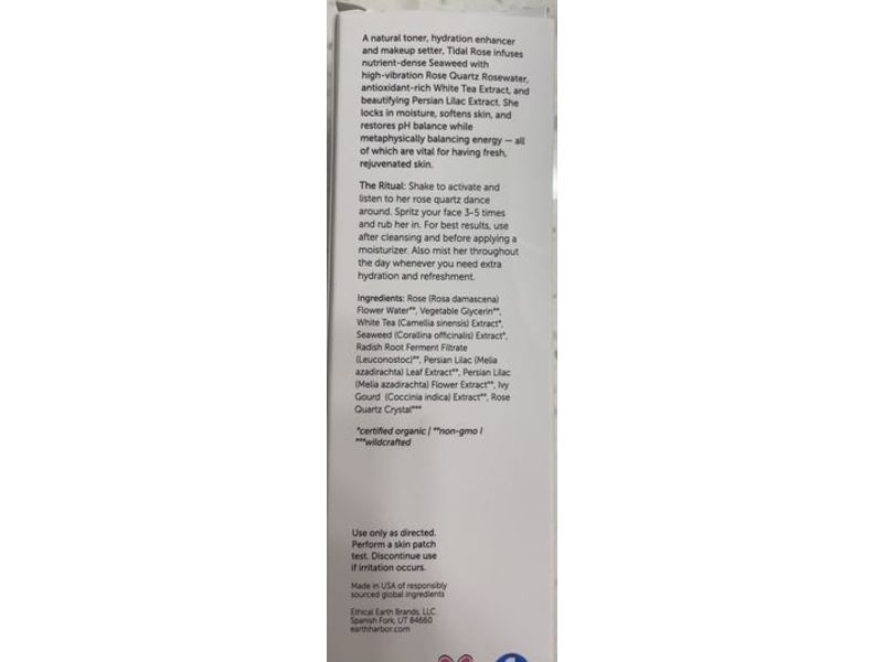 Earth Harbor Tidal Rose Crystal Hydration Mist, Seaweed + Quartz Rosewater, 2 fl oz/60 mL