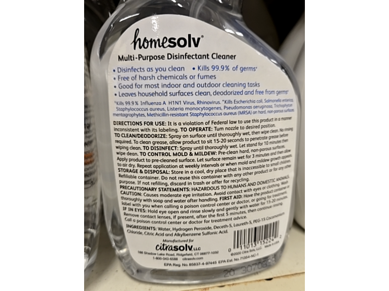 Homesolv Multi-Purpose Disinfectant Cleaner, 24 fl oz/709 mL
