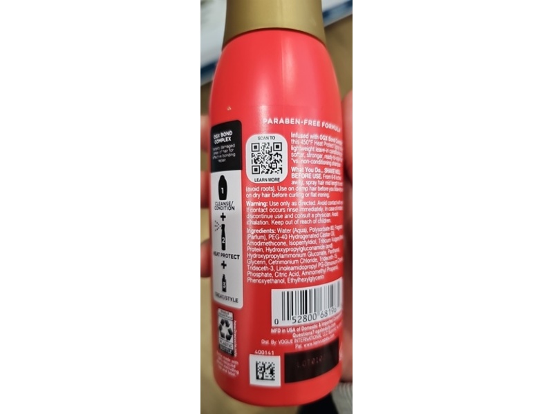 OGX Bond Protein Repair 450°F Heat Protect Spray, 6.5 fl oz/193 mL