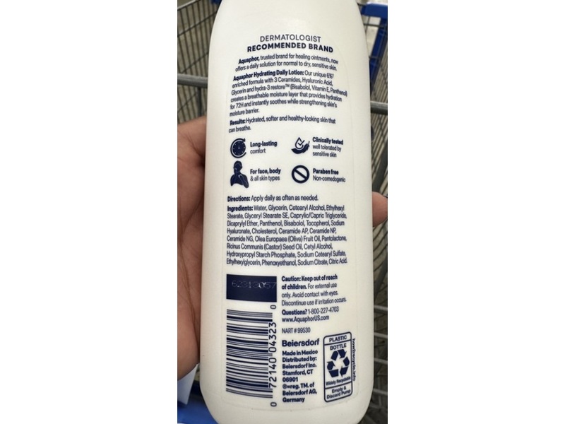Aquaphor Hydrating Daily Lotion, Normal To Dry Sensitive Skin, 8 fl oz/237 mL