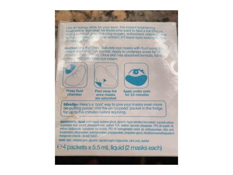 Bliss Triple Oxygen Instant Energizing Eye Mask, 4 Ct