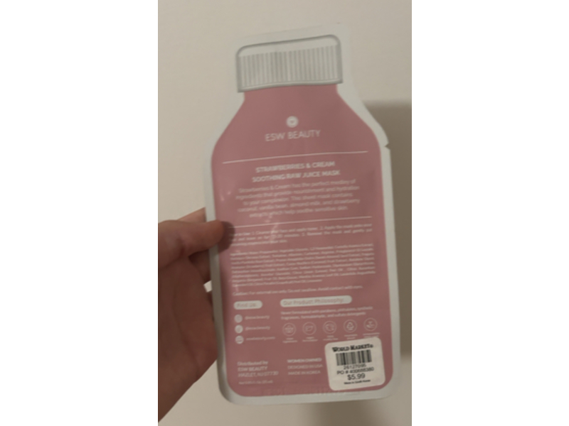 ESW Beauty Soothing Raw Juice Mask, Strawberries & Cream, 1 Count