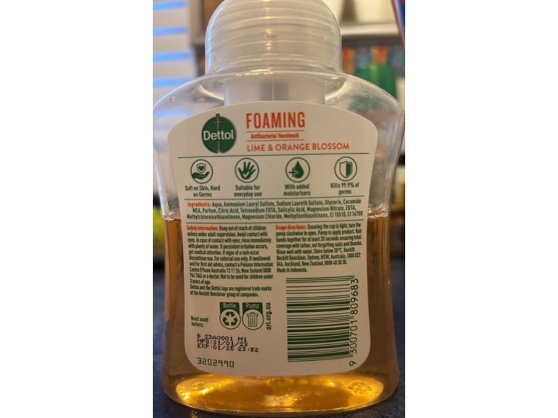Dettol Foaming Antibacterial Handwash, Lime & Orange Blossom, 250 mL