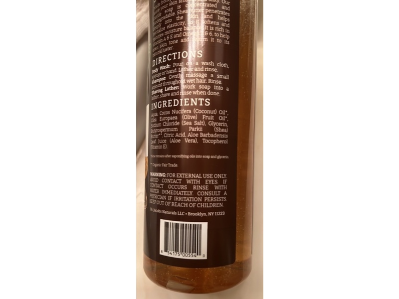 Dr. Jacobs Naturals Rich Castile Body Wash, Organic Shea Butter, 16 oz/473 mL