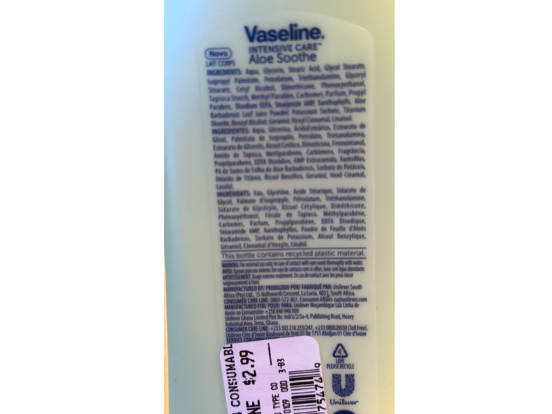 Vaseline Intensive Care Body Lotion, Aloe Soothe, 400 mL