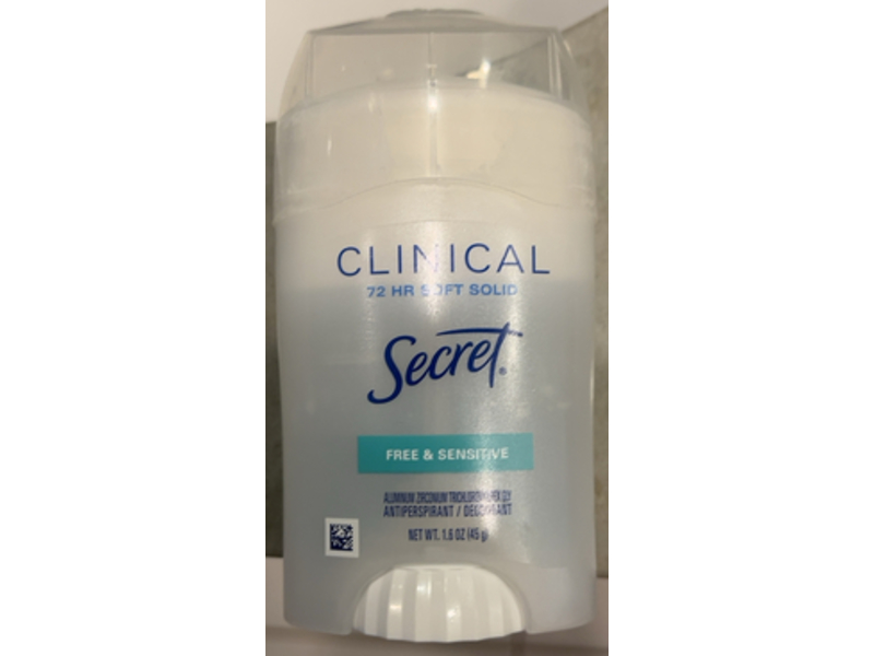 Secret Clinical Soft Solid Antiperspirant & Deodorant, Free & Sensitive, 1.6 oz/45 g