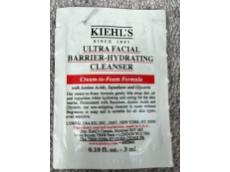 Kiehl's Ultra Facial Barrier-Hydrating Cleanser, Cream To Foam, 0.10 fl oz/3 mL