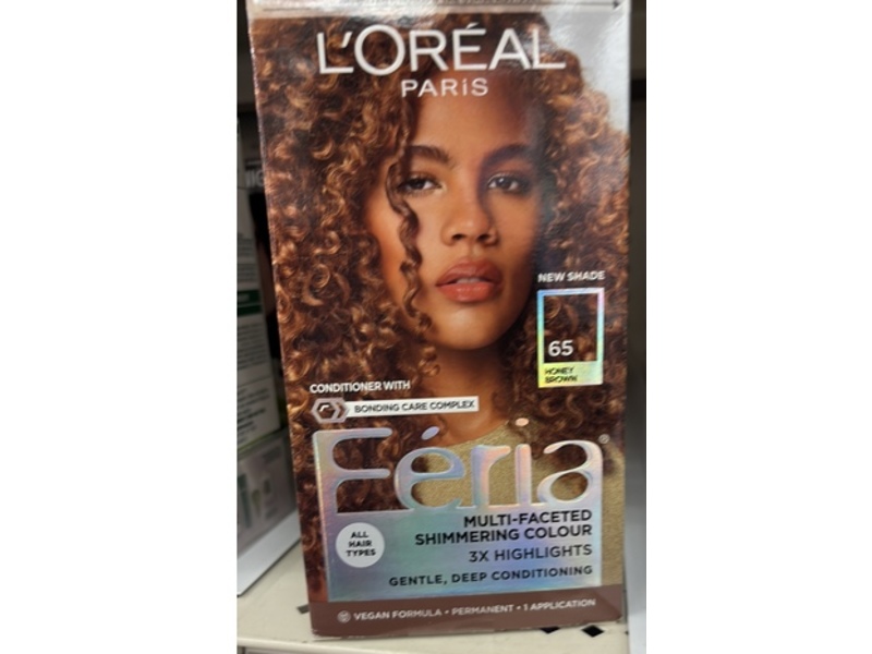 L’Oreal Paris Feria Multi-Faceted Shimmering Permanent Color, 65 Honey Brown, 1 Application