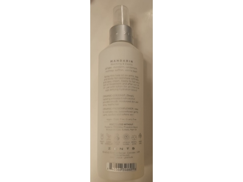 Zents Luminous Cashmere Body Oil, Mandarin, 8.1 fl oz/240 mL