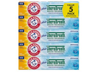 Arm & Hammer TheraBreath Whitening Breath Freshners Toothpaste, Icy Mint, 5.5 oz/156 g, Pack Of 5