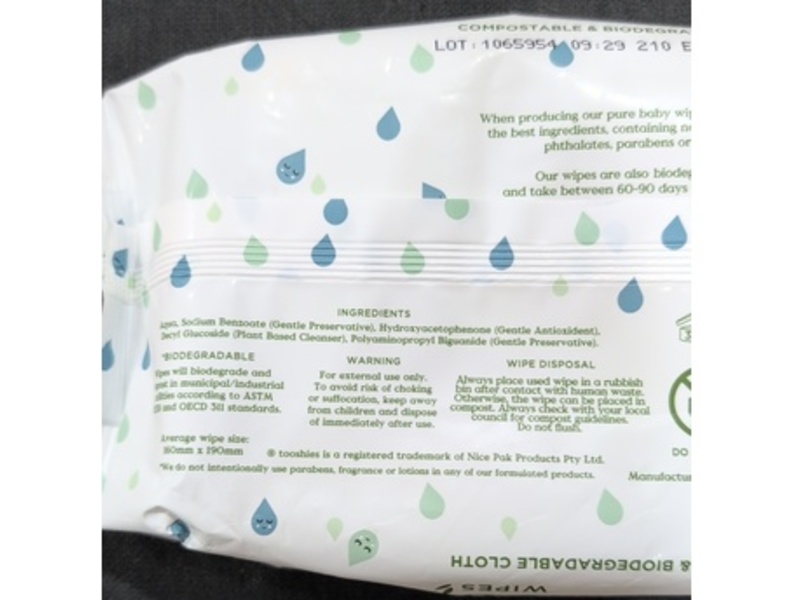 Tooshies Pure Water Baby Wipes, 70 Wipes, 4 Pack