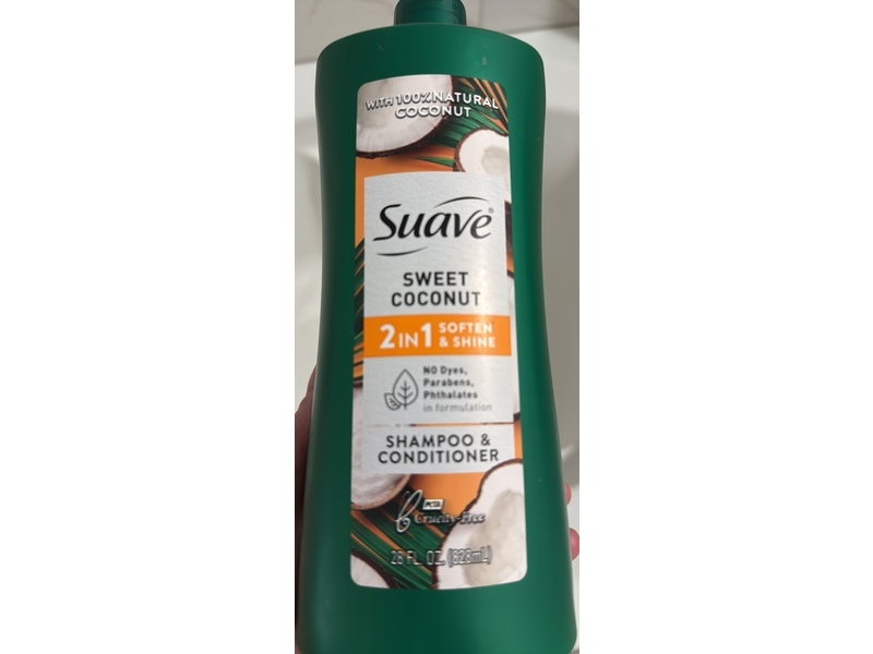 Suave 2-In-1 Shampoo & Conditioner, Sweet Coconut, 28 fl oz/828 mL, Pack Of 4