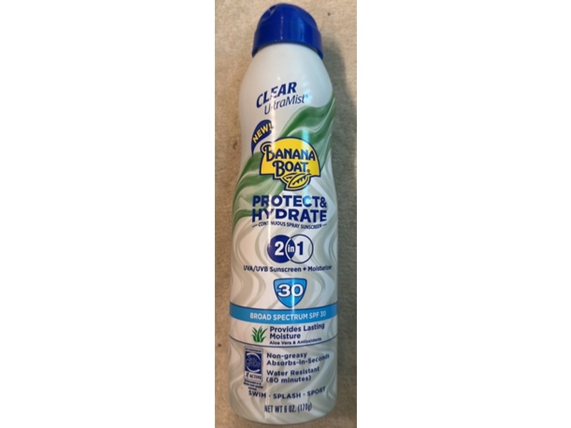 Clear Ultra Mist Banana Boat Protect & Hydrate Sunscreen + Moisturizer Spray, SPF 30, 6 oz/170 g