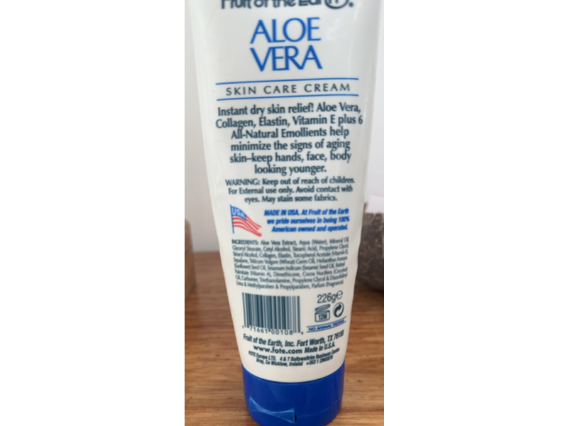 Fruit Of The Earth Skin Care Cream, Aloe vera, 8 oz/226 g