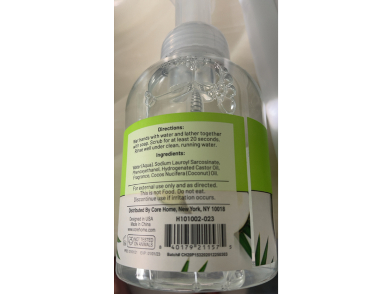 Core Supply Co Foaming Hand Soap, Island Coconut, 16.9 fl oz/500 mL