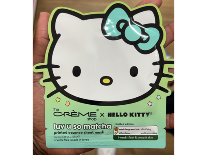 The Creme Shop x Hello Kitty Printed Essence Sheet Mask, Luv U So Matcha, 0.88 oz/25 g