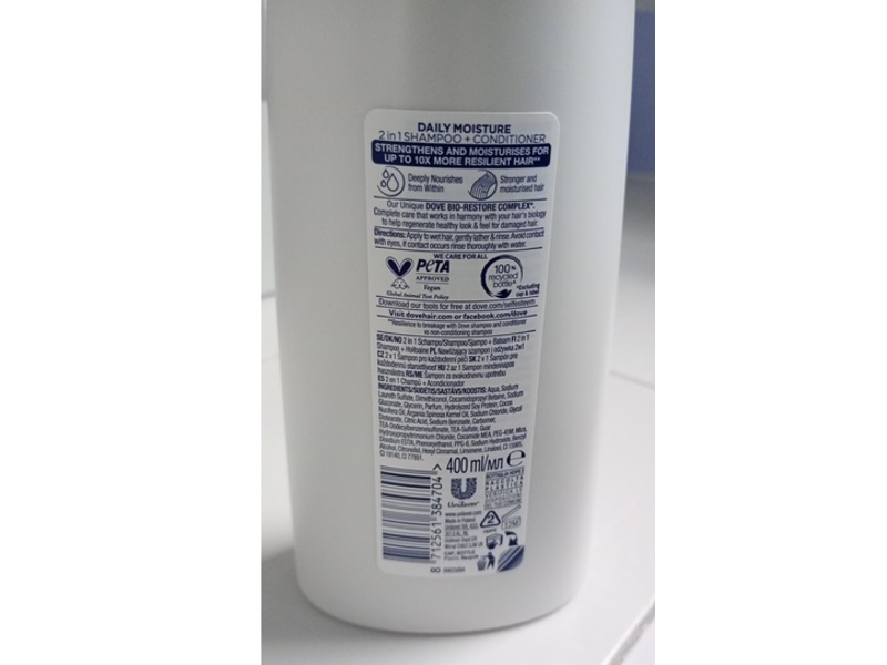 Dove Ultra Care Daily Moisture 2 In 1 Shampoo + Conditioner, 400 mL