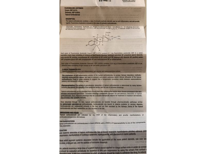 Fluocinolone Acetonide Ointment USP 0.025%, 15g, Cosette Pharmaceuticals, Inc (RX)
