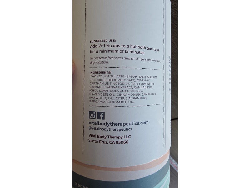 Vital Body CBD Mineral Bath Soak, Lavender & Bergamot, 100 mg
