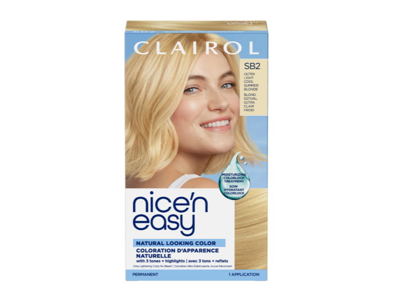 Clairol Nice'n Easy 3 Tones+Highlights Permanent Hair Color, SB2 Ultra Light Cool Summer Blonde, 1 Application
