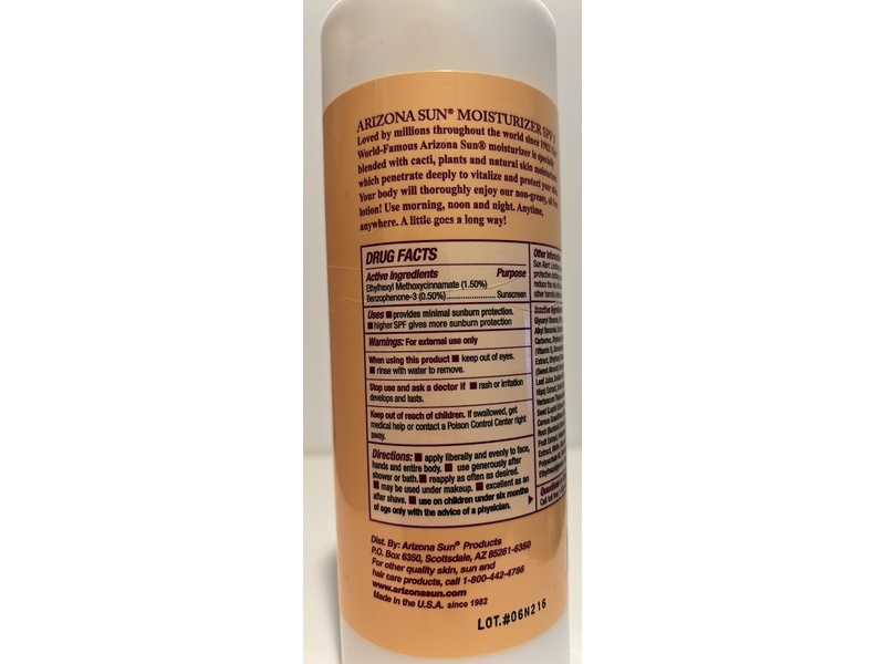 Arizona Sun Moisturizer, SPF 3, 16 fl oz/480 mL