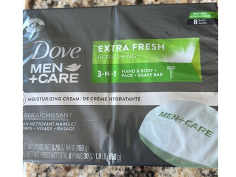 Dove Men + Care 3-In-1 Hand + Body & Face Shave Bar, Extra Fresh, 3.75 oz/106 g, 8 Count