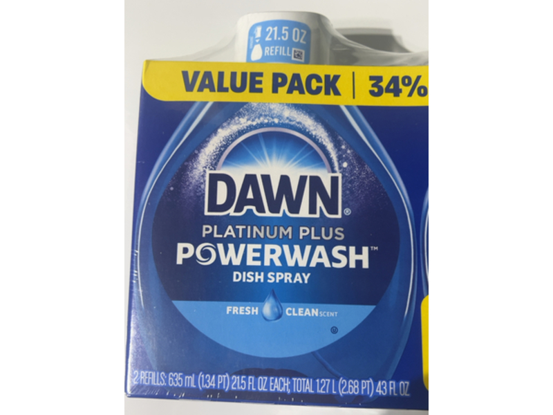 Dawn Powerwash Fresh Platinum Dish Spray, Fresh Clean Scent, 21.5 fl oz/635 mL, Pack Of 2