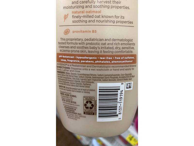 Aveeno Baby Cleansing Therapy Moisturizing Wash, Natural Oatmeal + ProVitamin B5, 8 fl oz/236 mL