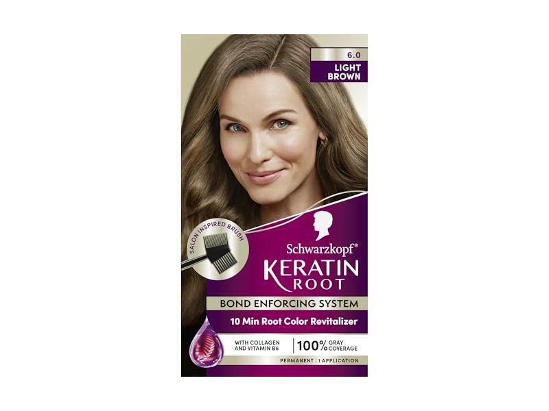 Schwarzkopf Keratin Root Bond Enforcing Permanent Hair Color, 6.0 Light Brown, 1 Application