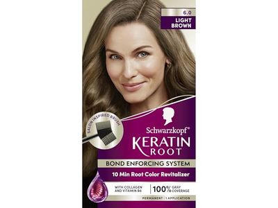 Schwarzkopf Keratin Root Bond Enforcing Permanent Hair Color, 6.0 Light Brown, 1 Application
