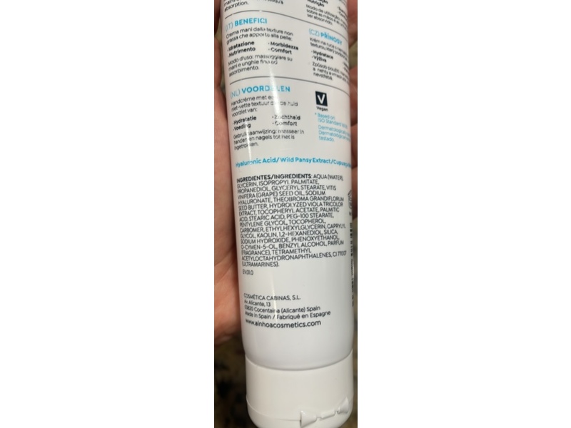 Ainhoa Hi-Luronic Hydrating & Nourishing Hand Cream, 3.4 fl oz/100 mL