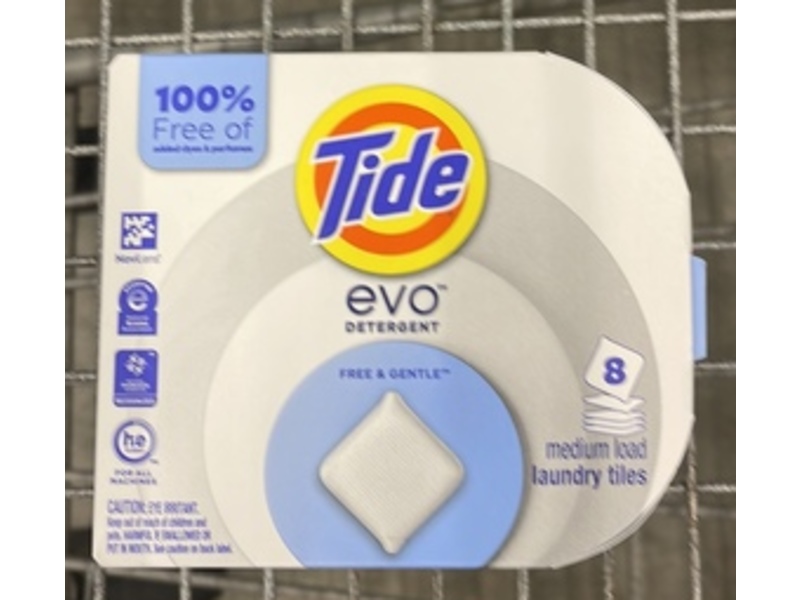 Tide Evo Detergent Laundry Tiles, Free & Gentle, 8 Count
