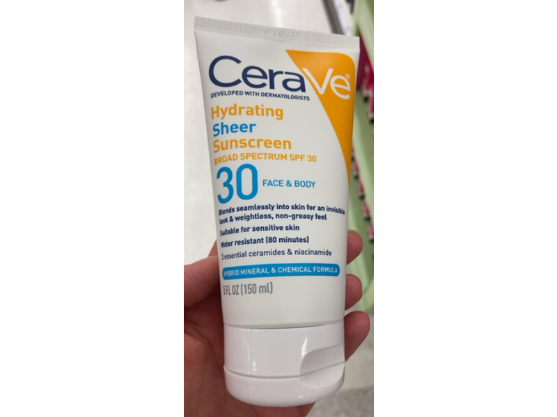 CeraVe Hydrating Sheer Face & Body Sunscreen, SPF 30, 5 fl oz/150 mL