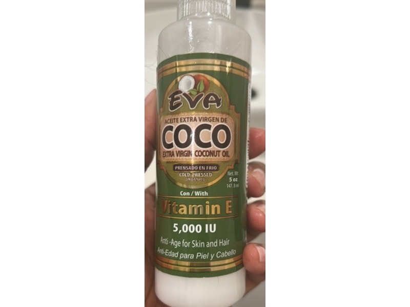 Eva Coco Extra Virgin Cold Pressed Coconut Oil, Vitamin E, 5 oz/147.8 mL