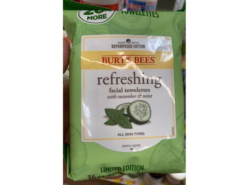 Burt's Bees Refreshing Facial Towelettes, Cucumber & Mint, 36 Ct