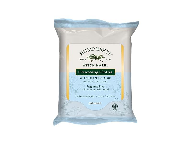 Humphreys Cleansing Cloths, Witch Hazel & Aloe, 25 Count