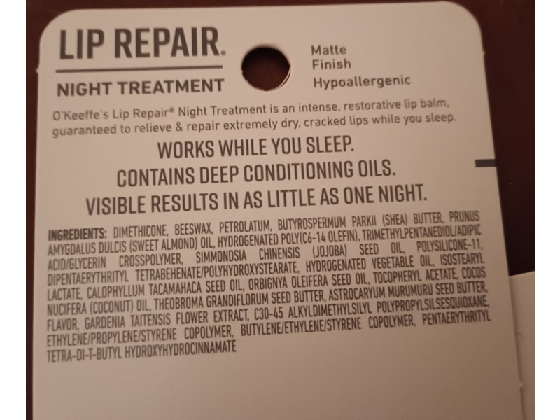 O'Keeffe's Lip Repair Night Treatment Lip Balm, 0.25 oz/7 g, Pack Of 2