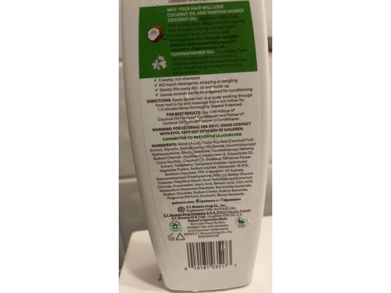 Palmer's Coconut Oil Formula Moisture Boost Shampoo, Sulfate Free, 13.5 fl oz/400 mL, Pack Of 2