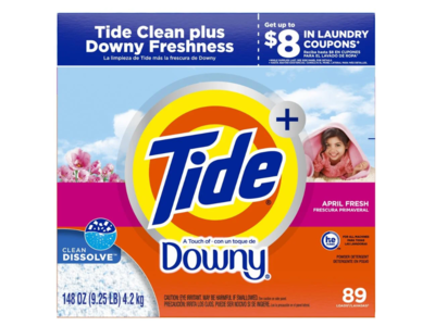 Tide Downy Powder Detergent, April Fresh, 89 Loads, 132 oz/3.77 kg