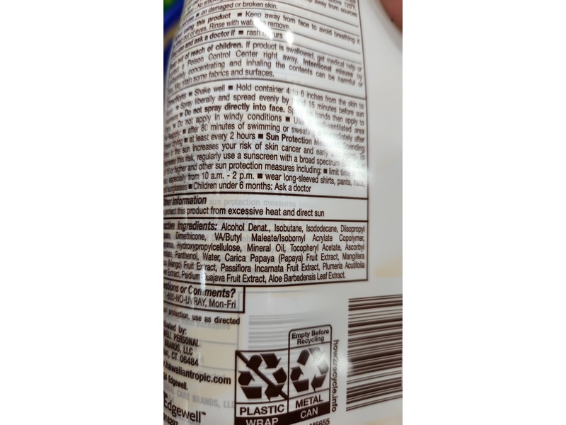 Hawaiian Tropic Weightless Hydration Sunscreen Clear Spray, SPF 30, 6 oz/170 g, 2 Pack