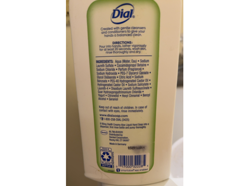 Dial Liquid Hand Soap, Creamy Aloe, 17 fl oz/500 mL