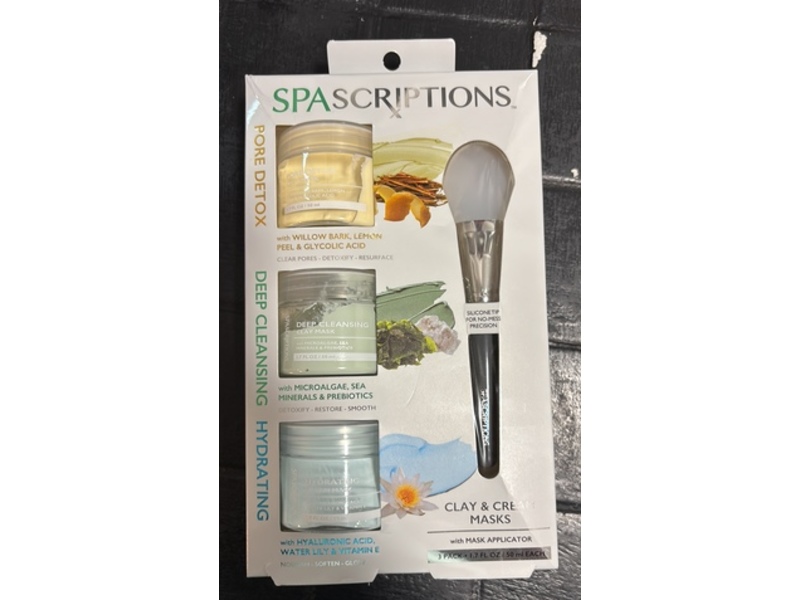Spa Scriptions Clay & Cream Masks, Pore Detox + Deep Cleansing + Hydrating, 1.7 fl oz/50 mL, Pack Of 3