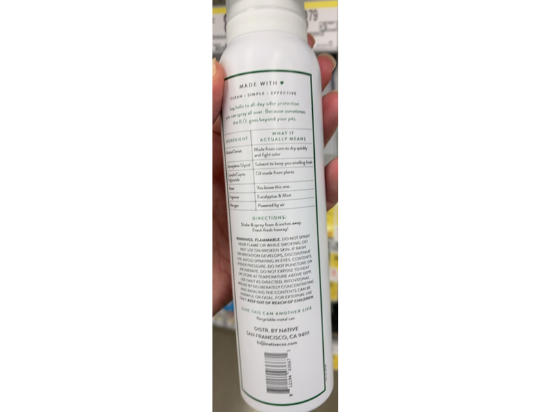 Native Deodorant Spray & Body Spray, Eucalyptus & Mint, 3.5 oz/99 g