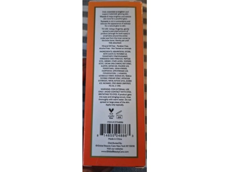 Global Beauty Care Brightening Eye Cream, Vitamin C, 0.5 fl oz/15 mL