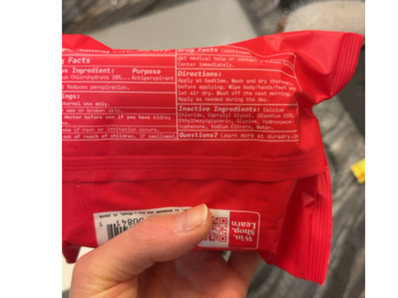 Duradry Antiperspirant Body Wipes, Unscented, 30 Count