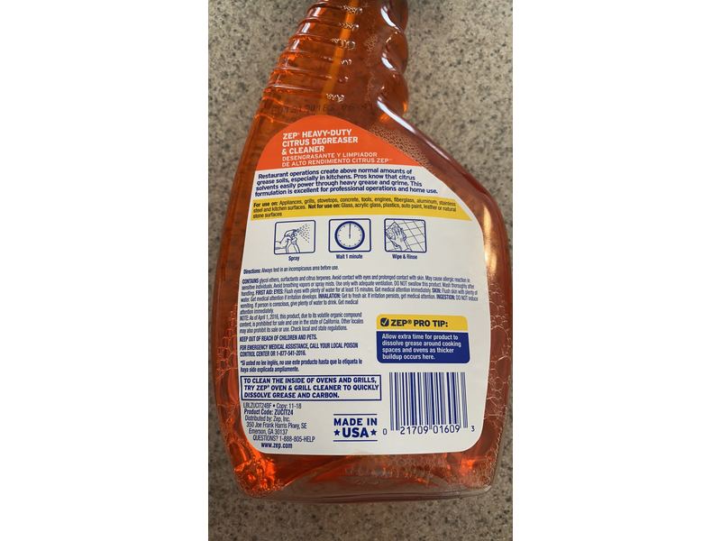 Zep Heavy-Duty Citrus Degreaser And Cleaner, 24 fl oz/709 mL