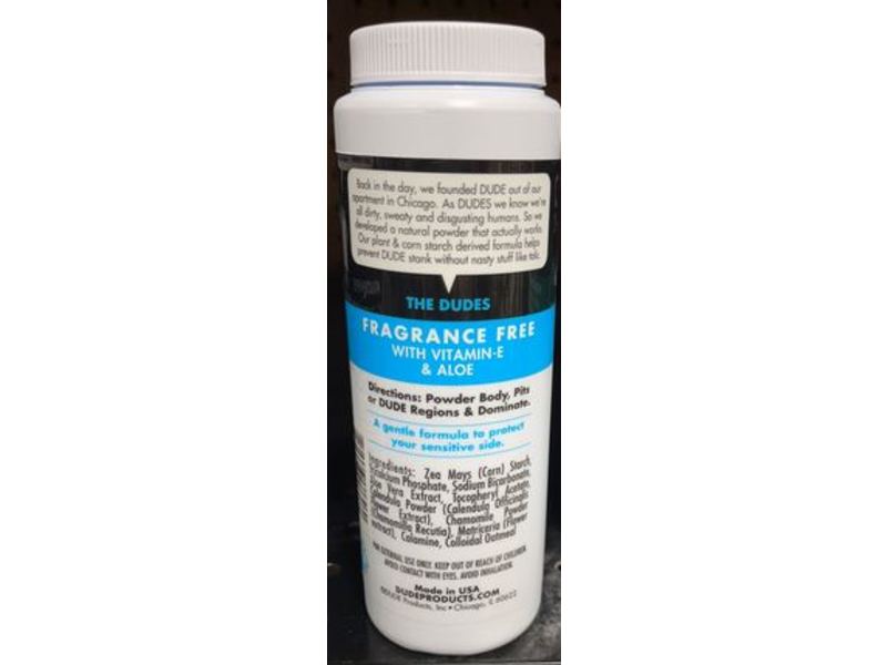 Dude Body Powder, Vitamin E & Aloe, 4 oz/120 g