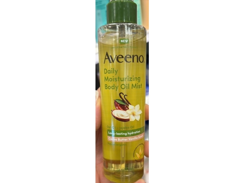 Aveeno Daily Moisturizing Body Oil Mist, Oat Oil + Jojoba Oil, Cocoa Butter Vanilla Scent, 6.7 fl oz/200 mL