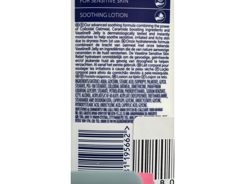 Vaseline Expert Care Sensitive Skin Relief Body Lotion, Colloidal Oatmeal + Ceramide, 400 mL